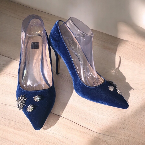 White House Black Market Shoes - White House Black Market Velvet Embellished Heels size 10